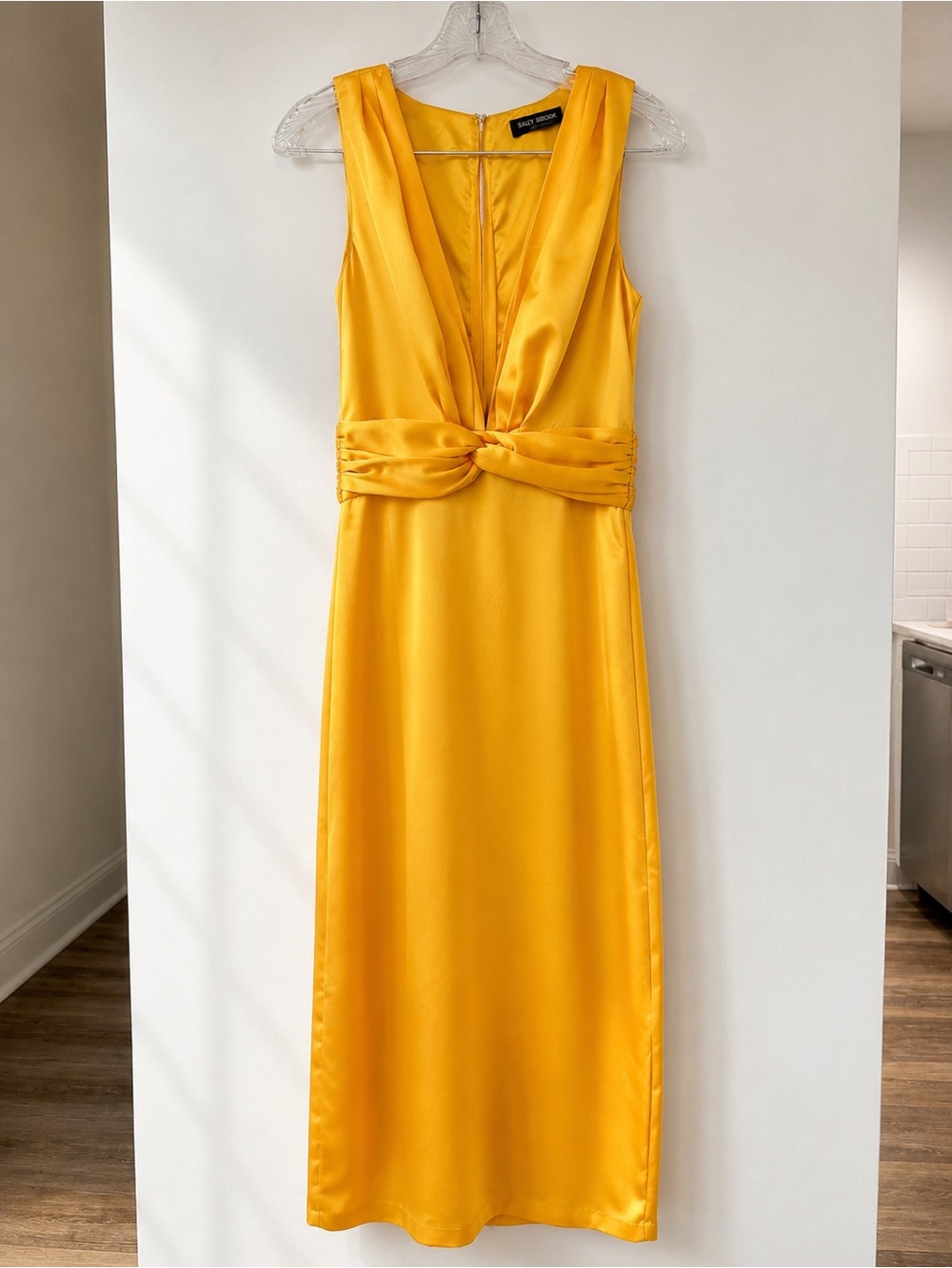 Ramy Brook Talon Twisted Mustard Yellow Satin Maxi Dress Size 2